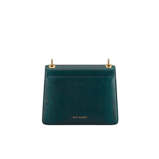 Serpenti Forever Day-to-Night small shoulder bag in light amethyst pure karung with light amethyst nappa leather lining. Captivating snakehead magnetic closure in gold-plated brass embellished with light amethyst enamel and gold-plated brass scales, and black onyx eyes. SEA-001-1281S-KAR image 2