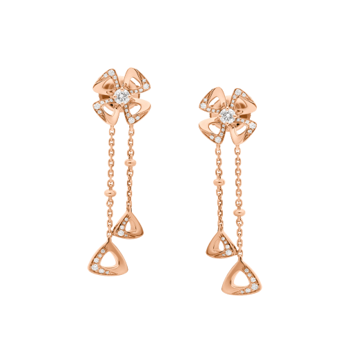 Fiorever 18 kt rose gold pendant earring, set with two round brilliant-cut diamonds and pavé diamonds. 357143 image 2