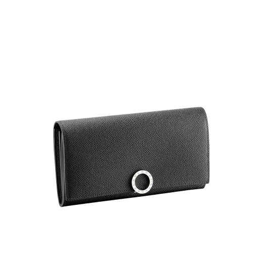 Bulgari Clip large wallet in black grain calf leather. Iconic palladium-plated brass clip and folded closure. 289378 image 1