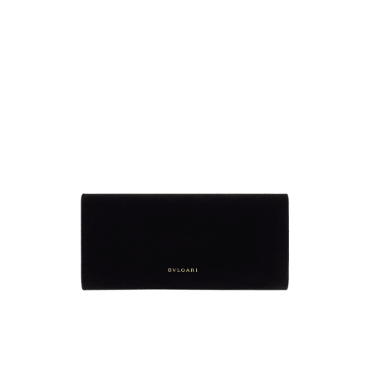 Pochette de soirée Bvlgari Tubogas Cabochon en velours noir avec doublure en cuir nappa noir. Poignée Tubogas emblématique en laiton doré ornée de pierres colorées taille cabochon, de zircones et d’un fermoir magnétique. TGC-001-1393S-velvet image 2