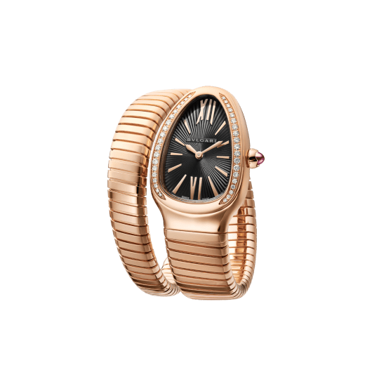 Serpenti Tubogas single spiral watch with 18 kt rose gold case set with brilliant cut diamond, black opaline dial and 18kt rose gold bracelet. 101815 image 2