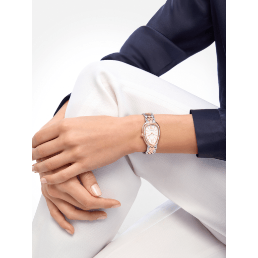 Serpenti Seduttori automatic watch in 18 kt rose gold and stainless steel with diamond-set bezel and white opaline dial. Water-resistant up to 30 metres 104058 image 1