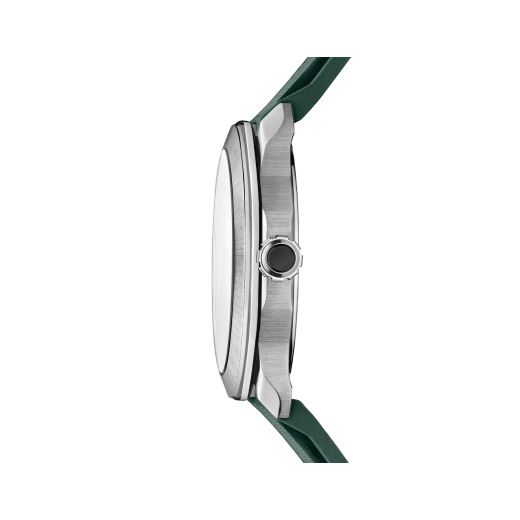 Octo Roma watch in satin-brushed and polished stainless steel with additional interchangeable green rubber strap and green Clous de Paris dial. Mechanical manufacture movement with automatic winding. Water-resistant up to 100 metres. 104091 image 8