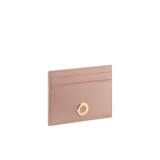 Bvlgari Roma card holder in star rose pink soft drummed calf leather with crystal rose nappa leather lining. Iconic gold-plated brass embellishment engraved with the Bvlgari logo. BVR-CC-HOLDER image 1