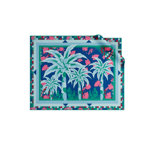 Palm Tree Sarong aus feinem bedruckten Seidentwill in Blau und Grün. PALMTREE image 1