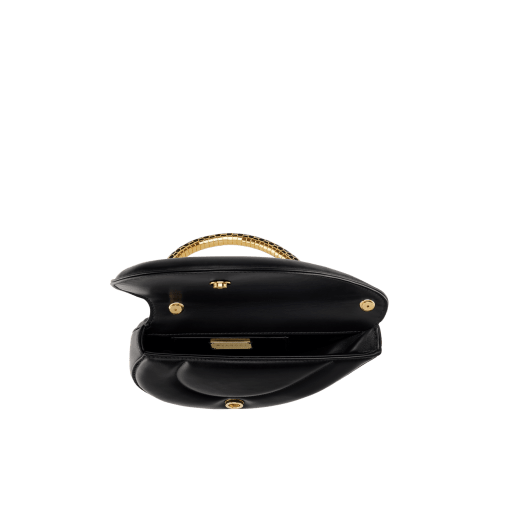Serpenti Cuore 1968 top handle bag in perla white calf leather with perla white nappa leather lining. Captivating snake body-shaped top handle in gold-plated brass embellished with perla white and black enamel scales and zirconia eyes; press-button closure. SRN-001-1367S-r image 4
