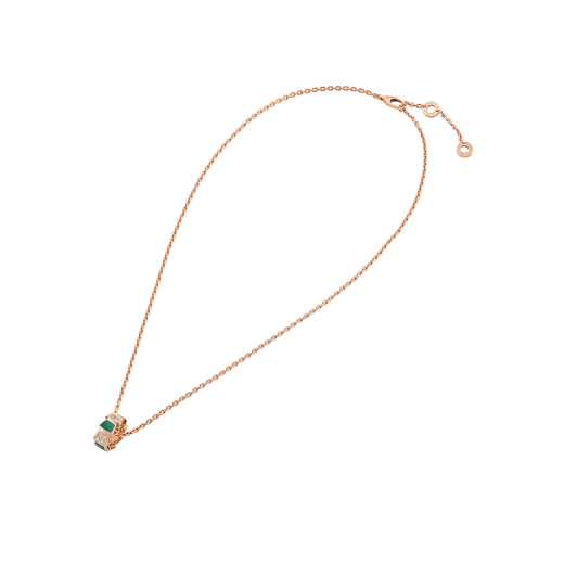 Serpenti Viper 18 kt rose gold necklace set with malachite elements and pavé diamonds (0.21 ct) on the pendant 355958 image 2