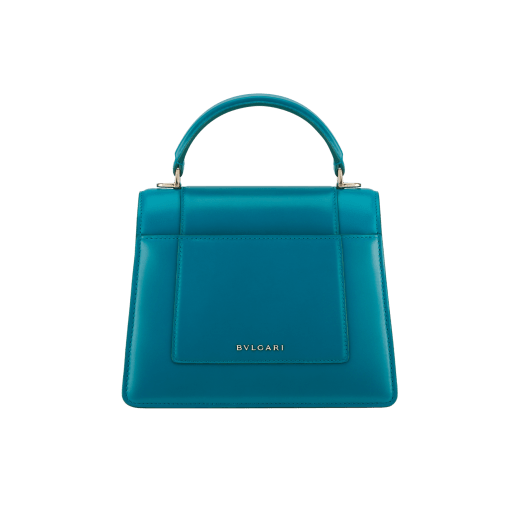 Serpenti Forever medium top handle bag in emerald green calf leather with black nappa leather lining. Captivating snakehead magnetic closure in light gold-plated brass embellished with deep jade intense green enamel and light gold-plated brass scales, and black onyx eyes. SEA-1282-CL image 3
