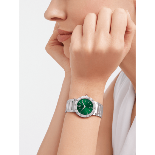 BVLGARI BVLGARI LADY watch with stainless steel case, stainless steel bracelet, stainless steel bezel engraved with double logo and green sun-brushed dial. 103693 image 1