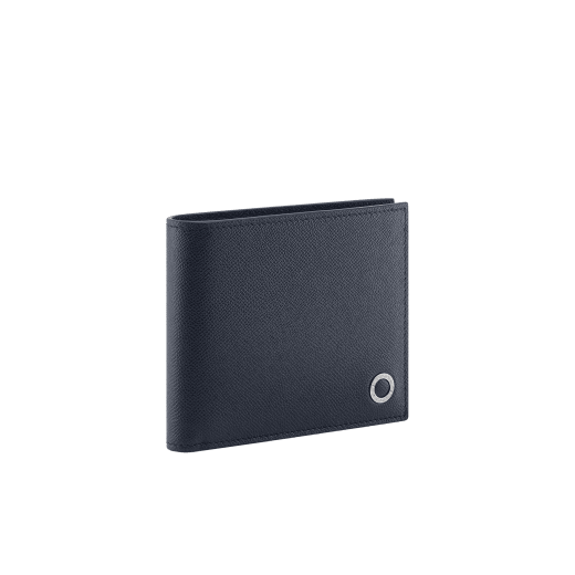Bvlgari Bvlgari Man hipster compact wallet in black grain calf leather. Iconic palladium-plated brass embellishment and folded closure. BBM-WLT-HIPST-8C-R image 1