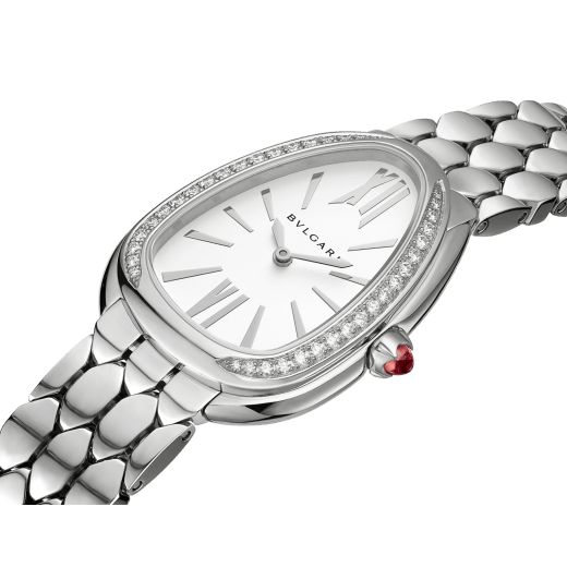Serpenti Seduttori watch in stainless steel case and bracelet, stainless steel bezel set with diamonds and white silver opaline dial 103949 image 2