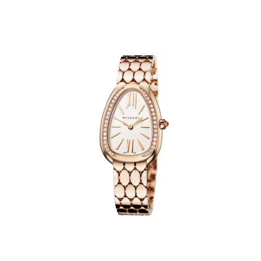 Serpenti Seduttori watch with 18 kt rose gold case, 18 kt rose gold bracelet, 18 kt rose gold bezel set with diamonds and a white silver opaline dial. 103941 image 2