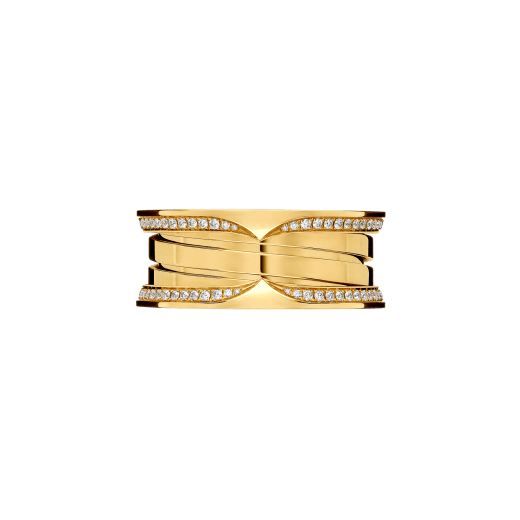 B.zero1 18 kt yellow gold three-band ring set with full pavé diamonds on the edges AN859922 image 3