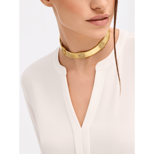 Bvlgari Tubogas 18 kt yellow gold necklace set with pavé diamonds 359948 image 1