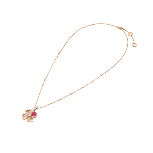 Fiorever 18 kt rose gold pendant necklace set with a brilliant-cut diamond, a fancy-cut rubellite and pavé diamonds 359928 image 3