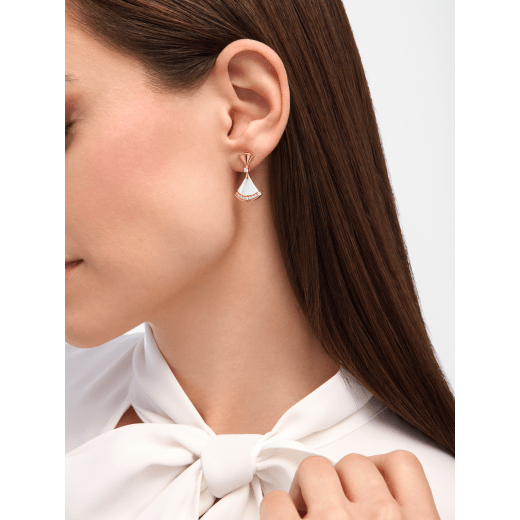 Divas' Dream 18 kt rose gold fan-shaped drop earrings with mother-of-pearl and brilliant-cut diamonds 361780 image 1