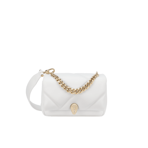 Serpenti Cabochon Maxi Chain mini crossbody bag in soft spring peridot green quilted calf leather with Niagara sapphire blue nappa leather lining. Captivating snakehead closure in dark ruthenium-plated brass embellished with green agate scales and red enamel eyes. 1164-MSMb image 1