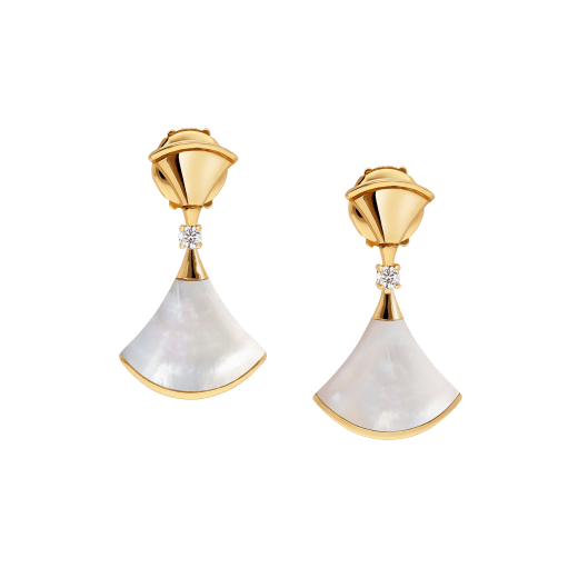 DIVAS' DREAM 18 kt yellow gold earrings set with mother-of-pearl elements and diamonds 357513 image 1
