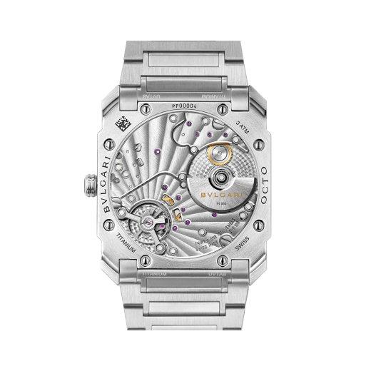 Octo Finissimo Automatic watch with satin-polished titanium case and bracelet, extra-thin mechanical manufacture movement, automatic winding, small seconds and opaline titanium dial. Water-resistant up to 30 metres. 104351 image 4
