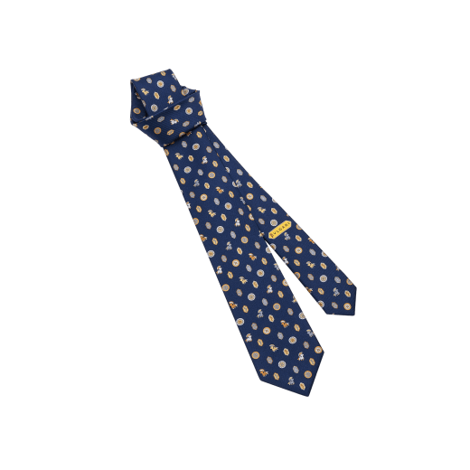 Pegaso Legion seven-fold tie in fine dark blue saglione printed silk. PEGASOLEGION image 1