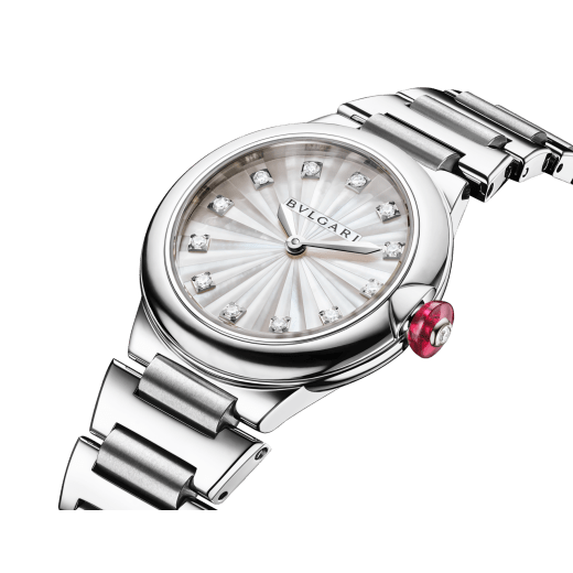 Lvcea watch in polished and satin-brushed stainless steel with white mother-of-pearl intarsio dial and 12 diamond indexes. Water-resistant up to 50 metres 103877 image 2