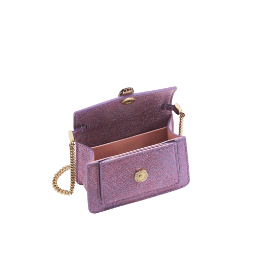 Serpenti Forever micro bag in sheer amethyst lilac Gleamy karung skin with primrose quartz pink nappa leather interior. Captivating magnetic snakehead closure in light gold-plated brass embellished with red enamel eyes. 292934 image 2