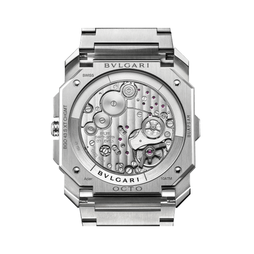 Octo Finissimo Chronograph GMT watch with mechanical manufacture ultra-thin movement (3.30 mm thick), automatic winding, 43 mm satin-polished stainless steel case and bracelet with silvered dial. Water-resistant up to 100 metres 103661 image 4