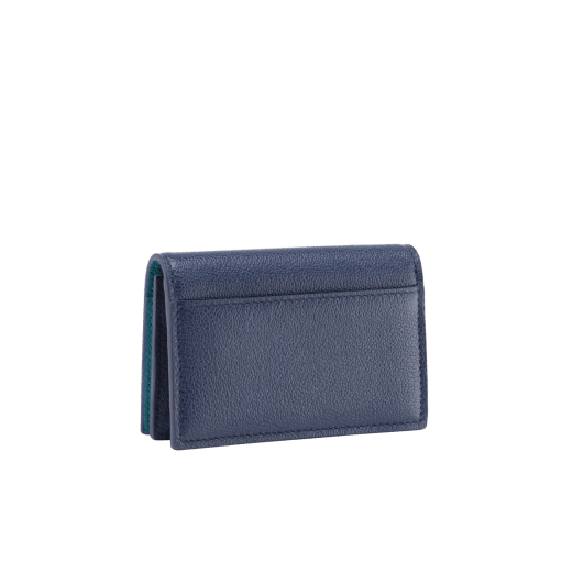 Bvlgari Bvlgari Man card holder in indigo topaz Urban grained calf leather with arctic jade details. Iconic dark ruthenium-plated brass embellishment with indigo topaz enamel and flap closure. BBM-BCHOLDERASYM image 3