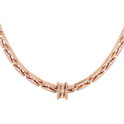 B.zero1 Rock Chain necklace with studded pendant in 18 kt rose gold set with pavé diamonds 360212 image 1