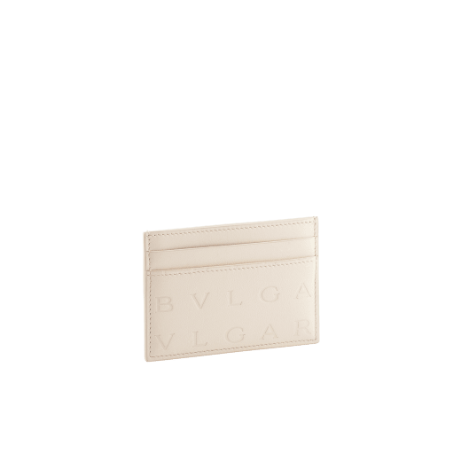 Bvlgari Logo card holder in Ivory Opal white calf leather with hot stamped Infinitum Bvlgari logo pattern BVL-CCHOLDERa image 1