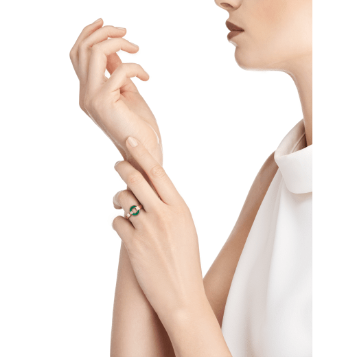 BVLGARI BVLGARI Openwork 18 kt rose gold ring set with malachite elements and a round brilliant-cut diamond AN858946 image 1
