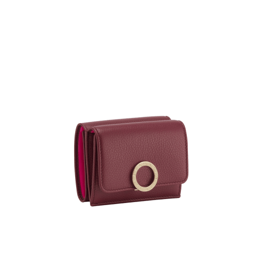 BULGARI BULGARI Japan Exclusive compact wallet in soft drummed taupe quartz light brown calf leather with crystal rose nappa leather interior. Iconic light gold-plated brass clip and press button closure. 579-MINICOMPACTc image 1