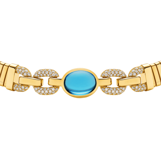 Bvlgari Tubogas 18 kt yellow gold necklace set with a central blue topaz and pavé diamonds. One size with adjustable fastening. 361996 image 3