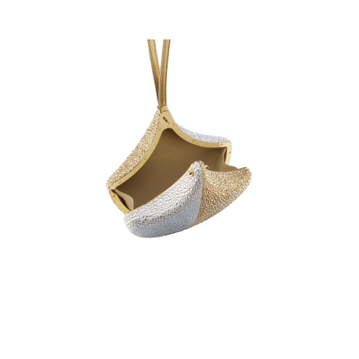 Ginkgo clutch in silver and champagne gold Neige Pavé Crystals applied on suede with Bright Travertino nappa leather lining and a leather wristlet. 295170 image 3