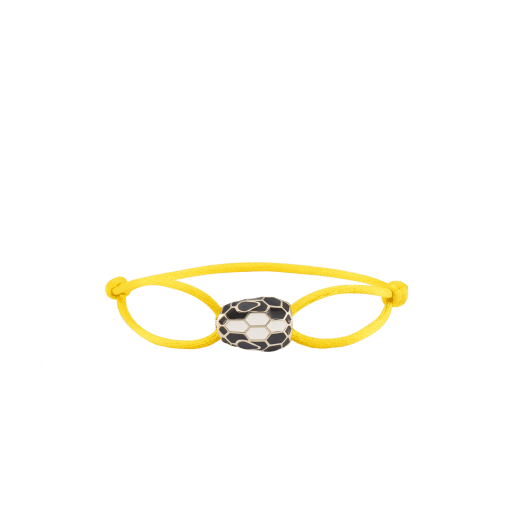 Serpenti Forever Armband aus Stoff in Rose Gold Rosa mit ikonischem Schlangenkopf-Dekor aus hell vergoldetem Messing mit schwarzer und achatweißer Emaille sowie verführerischen Augen aus schwarzer Emaille. SERP-STRINGa image 1