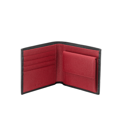 BULGARI BULGARI Man compact wallet in sequoia agate brown grain calf leather with coral carnelian orange grain calf leather interior. Iconic palladium-plated brass décor and folded closure. BBM-WLT-ITAL-gclb image 2