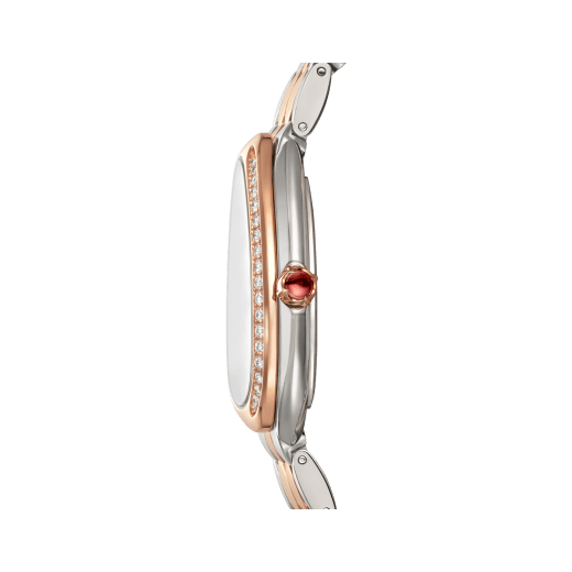 Serpenti Seduttori watch with stainless steel case, 18 kt rose gold bezel set with diamonds, white dial, and 18 kt rose gold and stainless steel bracelet 103945 image 3