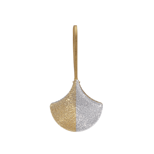 Ginkgo clutch in gold and silver Neige Pavé Crystals applied on suede with black nappa leather lining, and leather wristlet. DAS-001-1320S-CRYS image 2