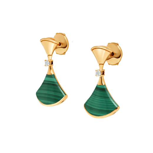DIVAS' DREAM 18 kt yellow gold earrings set with malachite and round brilliant-cut diamonds (0.07 ct) 358128 image 2