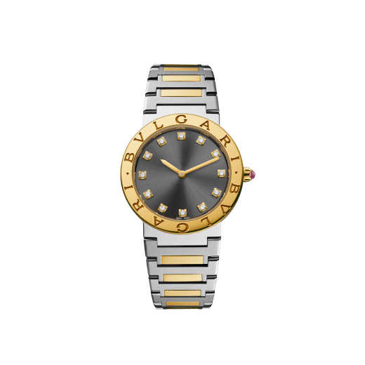 Bvlgari Bvlgari watch in 18 kt yellow gold and stainless steel, double logo engraving on the bezel, anthracite sunray dial and 12 diamond indexes. Water-resistant up to 30 metres 104196 image 1