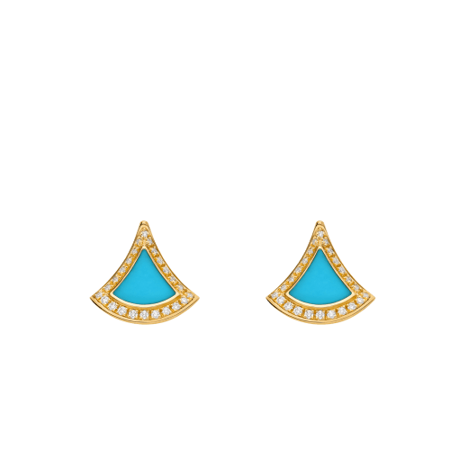 Divas' Dream 18 kt yellow gold earrings set with turquoise elements and pavé diamonds 361442 image 1