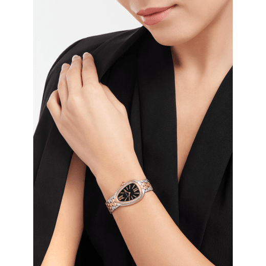 Serpenti Seduttori 腕錶，精鋼錶殼，18K 玫瑰金錶圈鑲飾 38 顆圓形明亮型切割鑽石，黑色漆面錶盤，精鋼和 18K 玫瑰金錶帶，折疊式錶扣。防水深度 30 公尺。 103951 image 2