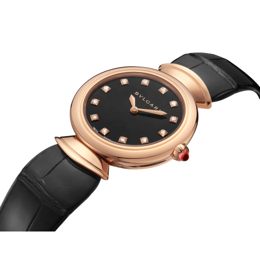 DIVAS' DREAM watch with 18 kt rose gold case, black lacquered dial set with diamond indexes and black alligator bracelet. 102841 image 2
