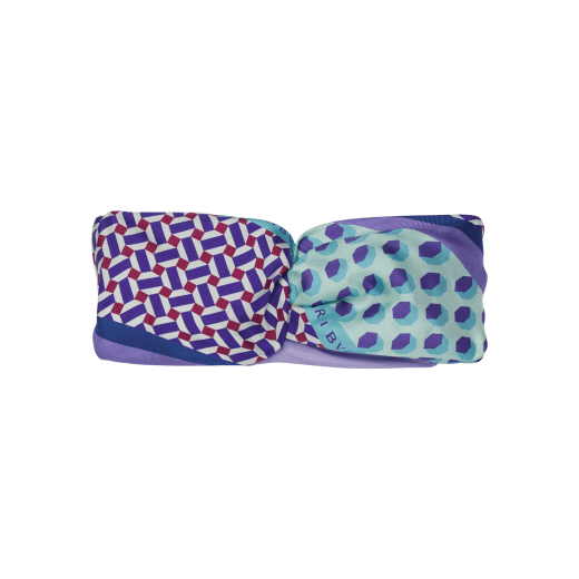 Sun double-faced headband in fine, printed sheer amethyst purple silk twill. SUNHEADBAND image 3