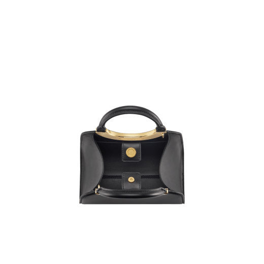 Bvlgari Roma mini top handle bag in flash diamond white Metropolitan calf leather with milky opal nappa leather lining. Iconic metal detail in palladium-plated brass engraved with the Bvlgari logo, and magnetic press-button closure. BVR-001-1310XS-CALF image 3