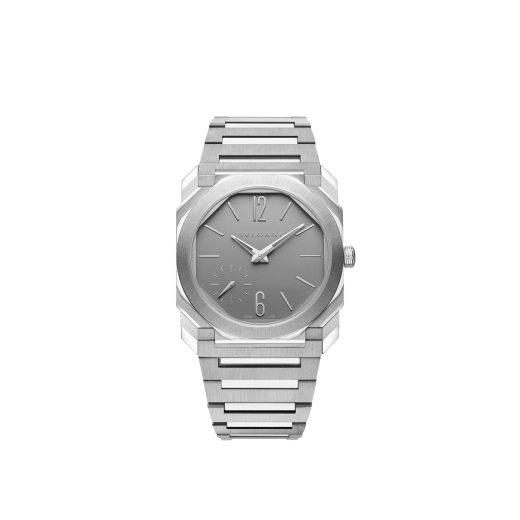 Octo Finissimo Automatic watch with satin-polished titanium case and bracelet, extra-thin mechanical manufacture movement, automatic winding, small seconds and opaline titanium dial. Water-resistant up to 30 metres. 104351 image 1