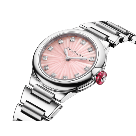 Lvcea polished and satin-brushed stainless steel watch with pink mother-of-pearl marquetery dial and 12 diamond indexes. Water-resistant up to 50 metres 104107 image 2