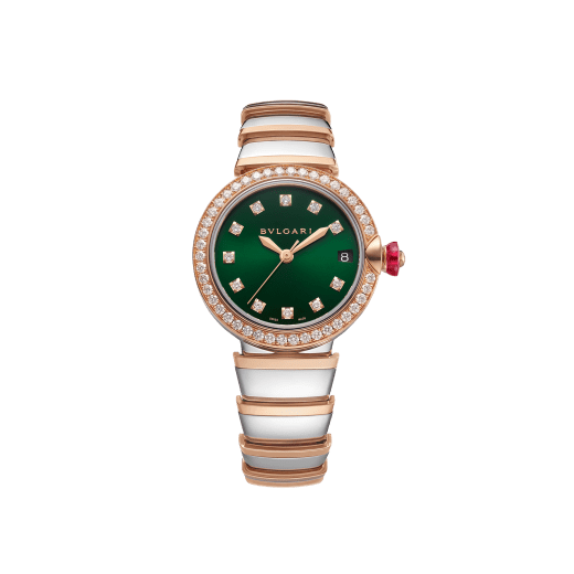 LVCEA watch with stainless steel case, 18 kt rose gold bezel set with brilliant-cut diamonds, green dial, diamond indexes, date opening, stainless steel and 18 kt rose gold bracelet. Exclusive Edition for Middle East 103289 image 1