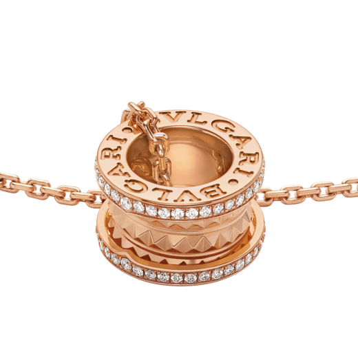 B.zero1 Rock 18 kt rose gold pendant necklace with studded spiral, pavé diamonds on the edges and 18 kt rose gold chain 360248 image 3