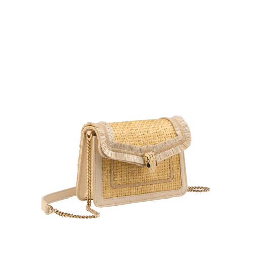 Serpenti Forever micro bag in light gold Molten karung skin with black nappa-leather interior. Captivating snakehead magnetic fastening in light gold-plated brass embellished with red enamel eyes. SEA-MINICROSSBODYb image 1